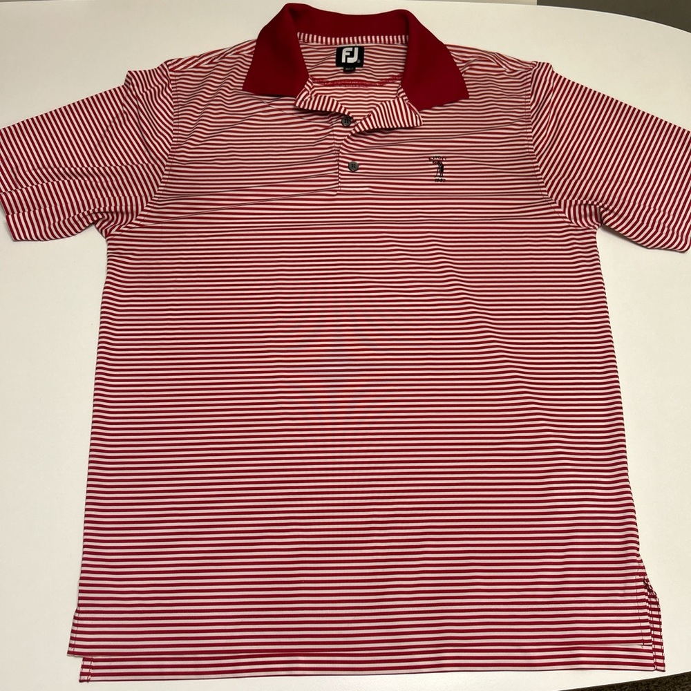 FootJoy FJ Mens size Large Red White Striped Golf Polo Shirt Short Sleeve New